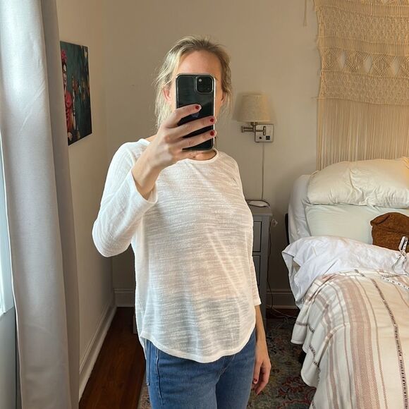 Oak‎ & Fort Linen Like White Blouse Size Medium - Picture 2 of 7